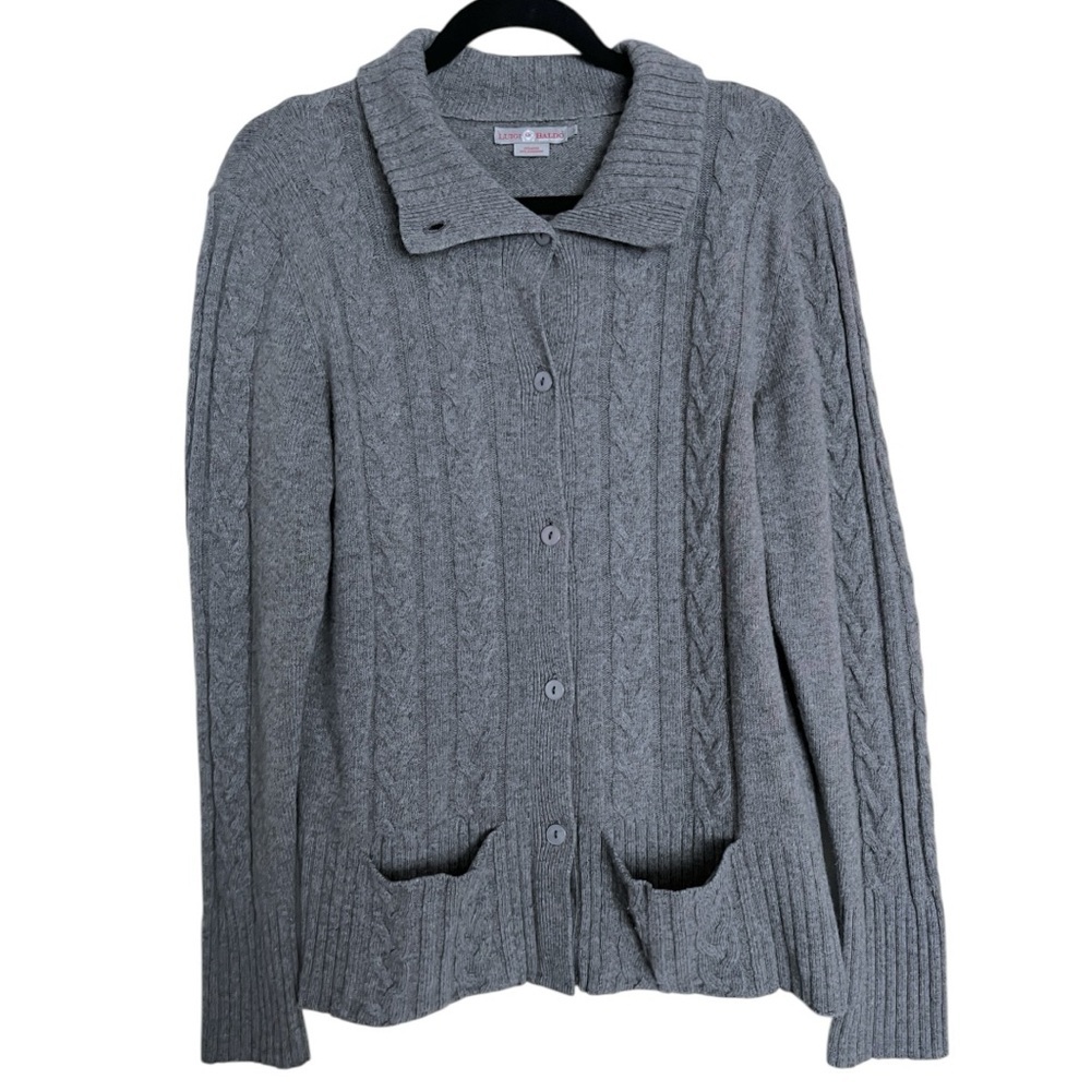 Luigi Baldo Merino Wool Cashmere Button Cardigan Large Gray